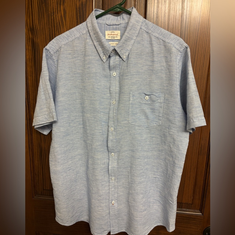 Weatherproof Vintage - SS - Blue Stripes - Large - Linen/Cotton - EUC